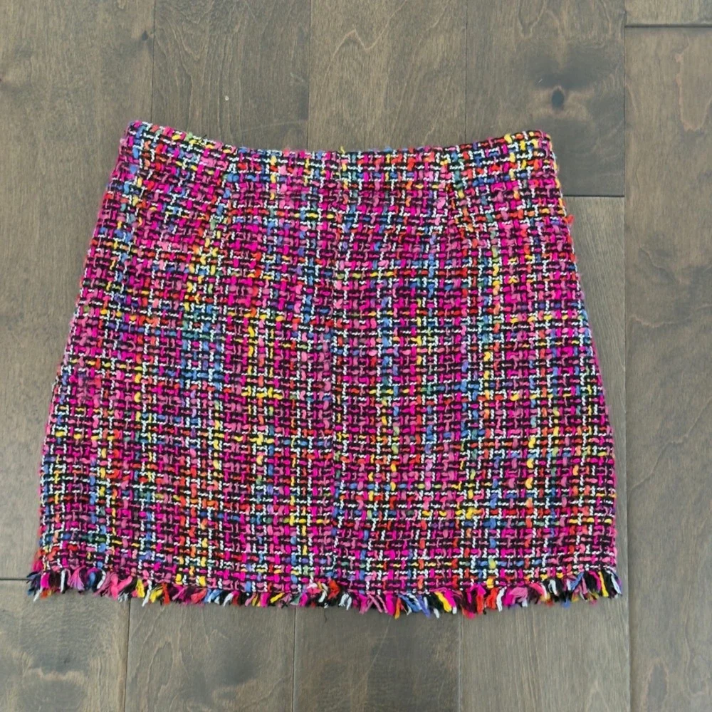 Forever‎ 21 Girls Pink Tweed Mini Skirt Frayed Hem